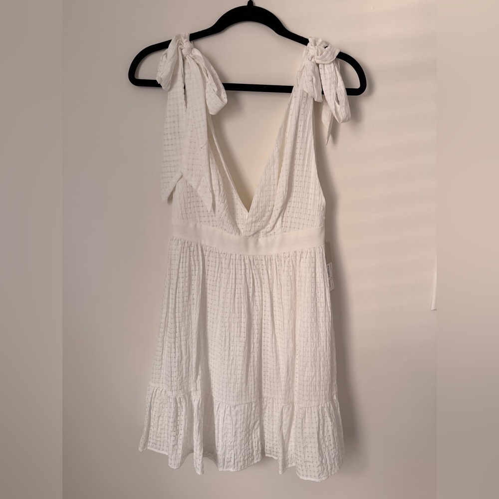 Lizard Thicket MINA WHITE PLUNGE NECKLINE MINI DRESS